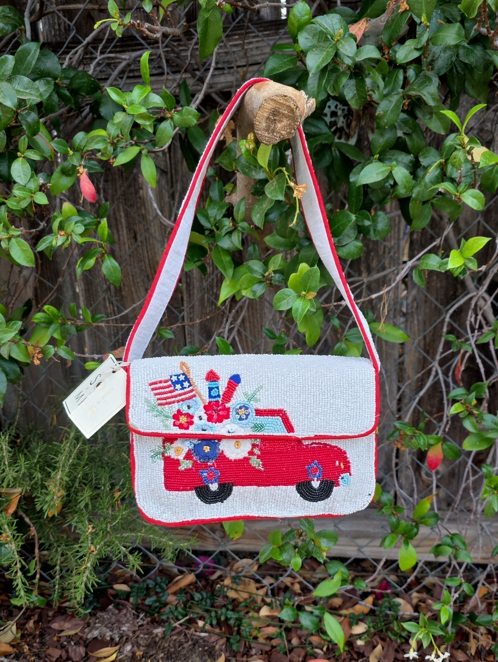 Beaded Red Truck Shoulder Bag